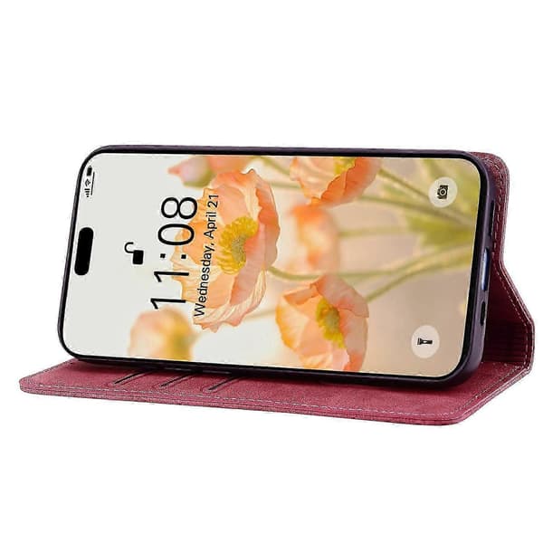 Til iPhone 16 Pro Max-deksel med linjemønster, lommebok i skinn med stropp - Grønn