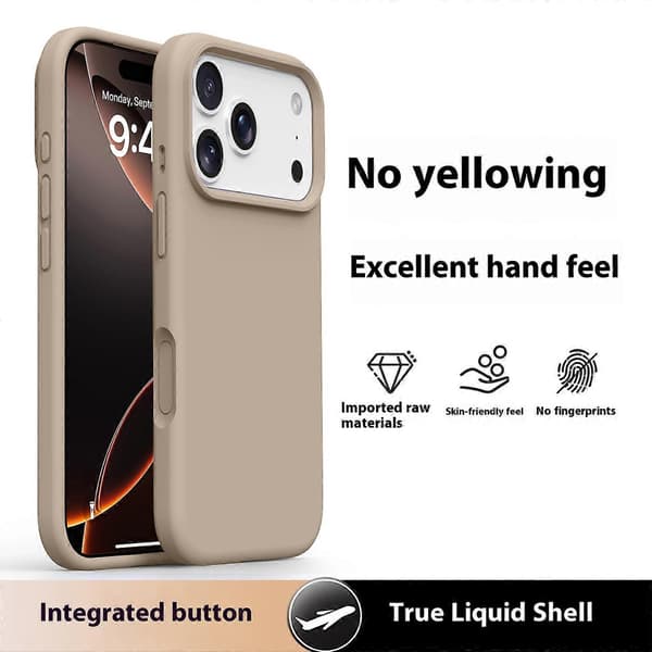 TKdaddy til iPhone 17 Pro-deksel Mykt mikrofiberfôr Flytende silikon + PC-telefondeksel Lys kaffe
