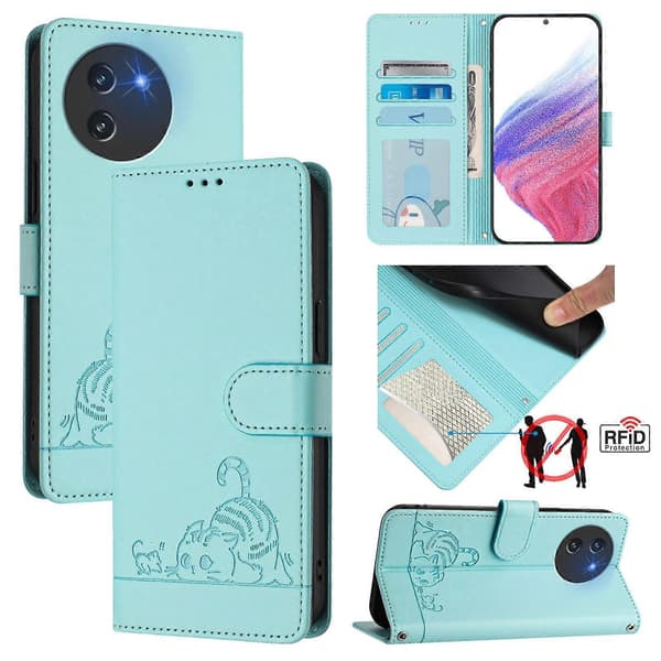 Katt Råtta Präglat Mönster RFID Läder Telefonfodral med Snodd (För Doogee Note 59 5G / Note 59 Pro)