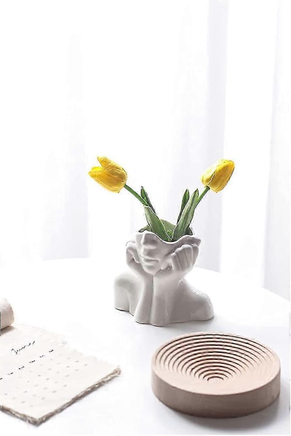 Moderne hvid ansigtskunstvase, keramisk skulpturdesign