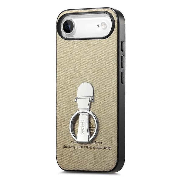 CASENEO BW-12 til iPhone 17 Air etui med foldbar støttefod og twill-tekstur læderbagside - Khaki