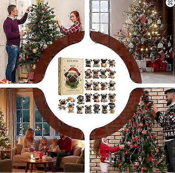 2025 24-dagers 2D akryl julekalender-pynt med hundemotiv