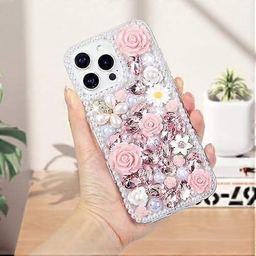 til iPhone 16 Pro Max Bling Glitter Diamantdeksel, Kvinner Jenter Luksus Krystall Rhinestone Skinnende Blomster Perle Beskyttelsesdeksel til iPhone 16 Pro Max