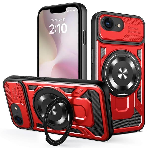 For iPhone 16e magnetisk deksel roterende støtte TPU + PC telefondeksel (rød)