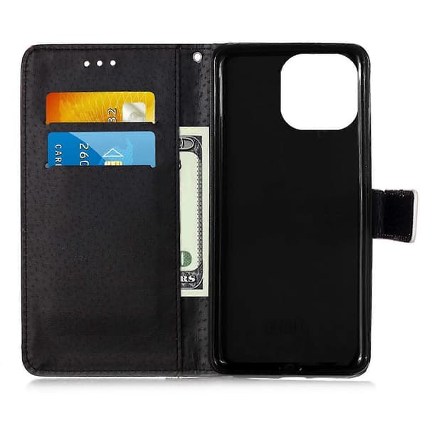 Kompatibel med iPhone 13 Pro Max Cover Læder Flip Wallet Cover med kortholder Støttemønster - Rose