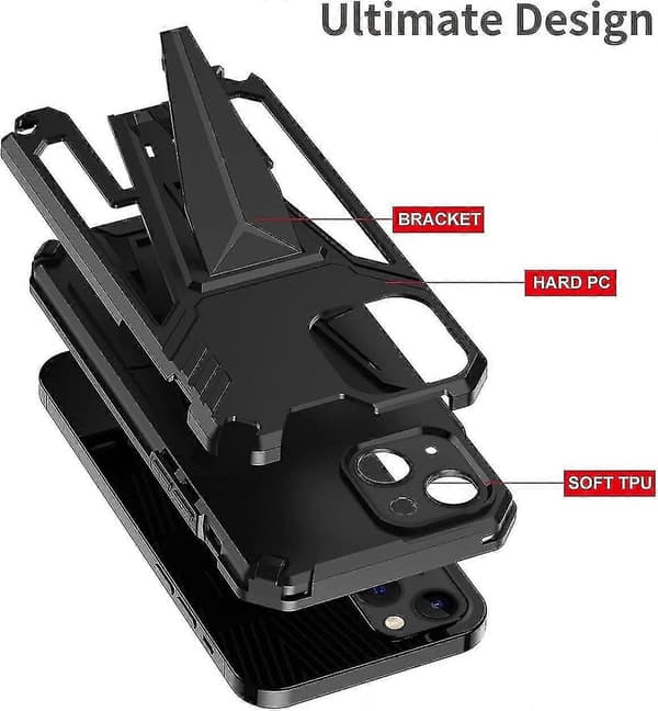 Militærgradert fallbeskyttelse kraftig panserveske kompatibel med iPhone 13 Pro Max-serien med stativ