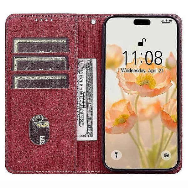 Til iPhone 16 Pro Max Cover med Linjemønster Pung Læder Telefoncover med Rem - Grøn