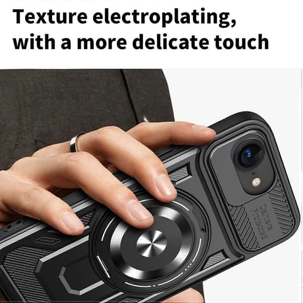 Til iPhone 16e Magnetisk Cover Roterende Støtteben TPU + PC Telefoncover (Sort)