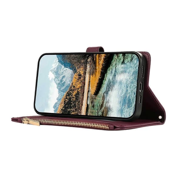 Til iPhone 17 Air Etui Multi Kortpladser Lynlås Rhombus Læder Telefoncover med Håndledsrem