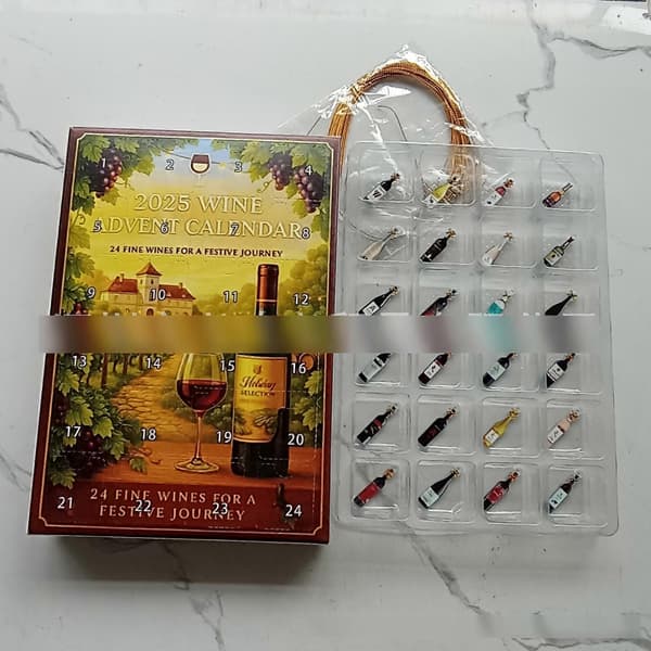 2D flat akryl 2026 vinflaske-adventskalender, 24-dagers akryl-julekalenderpynt