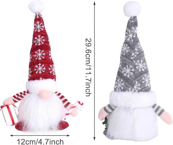Lysende nisse-julepynt - Røde og grå gonk-nisser