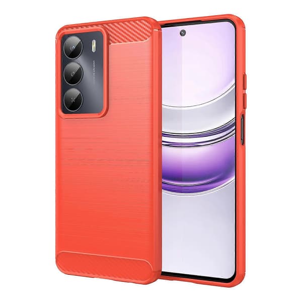 Kolfiber Borstad Textur TPU Telefonfodral (Röd, För Realme V70S)