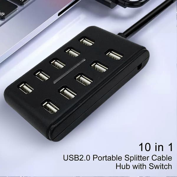 Expansion Dock High-Speed Transfer Multifunctional 10-in-1 USB2.0 Portable Splitter Cable Hub with Switch Computer Accessories