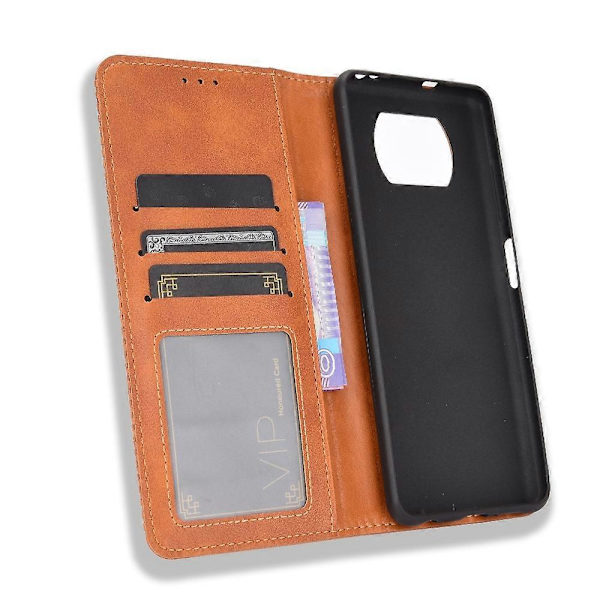 För Xiaomi Poco X3 NFC Läderfodral (Brun)