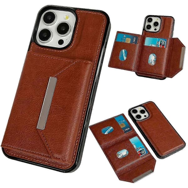 Til iPhone 16 Pro etui korttaske støtteben Tpu+pu telefoncover - Grå
