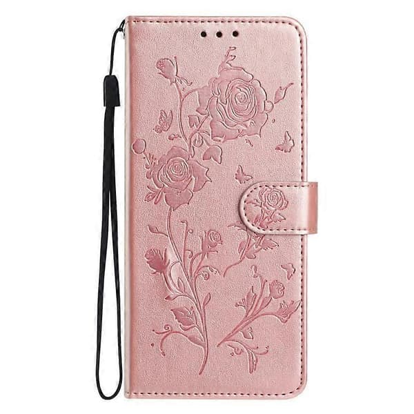 iPhone 17 Rose Flower Präglad Läder Telefonfodral