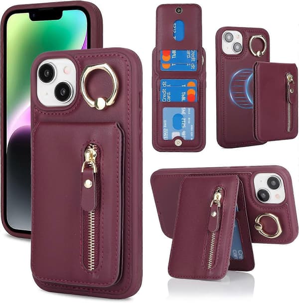 iPhone 13 Nahkakotelo - Viininpunainen