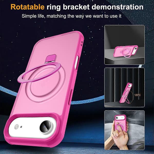 For iPhone 17 Air Case Compatible with MagSafe Ring Holder Stand TPU+PC Phone Case - Rose