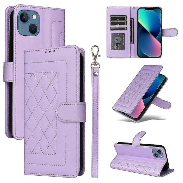 Til iPhone 13 Diamond Lattice Læder Flip Telefonetui