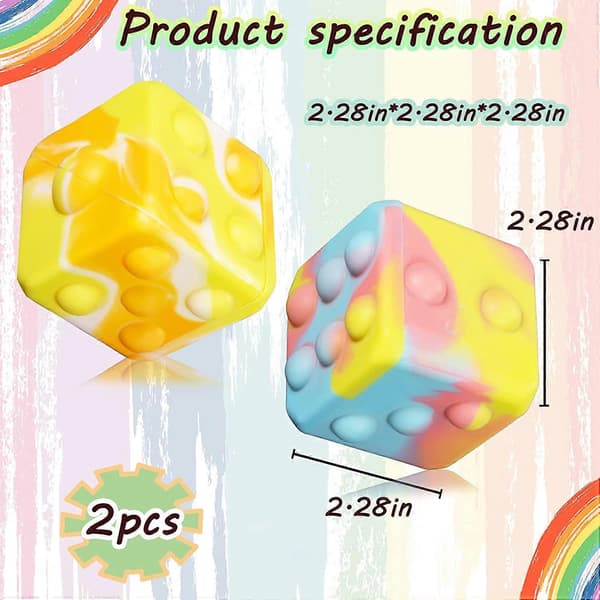 2026 nye stressbolde Pop Fidget Toy, 2 stk. terning Pop Fidget bolde Push Bubbles sensoriske bolde til børn og voksne, dekomprimerende Pop Ball angst stresslindring