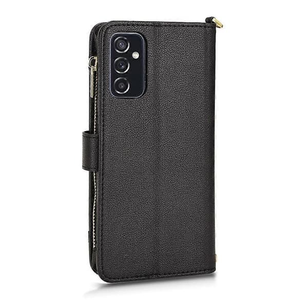 Til Samsung Galaxy M52 5G Litchi Tekstur Lynlås Læder Telefonetui (Sort)