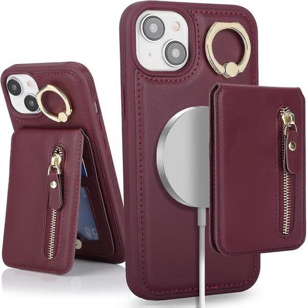 iPhone 13 Nahkakotelo - Viininpunainen