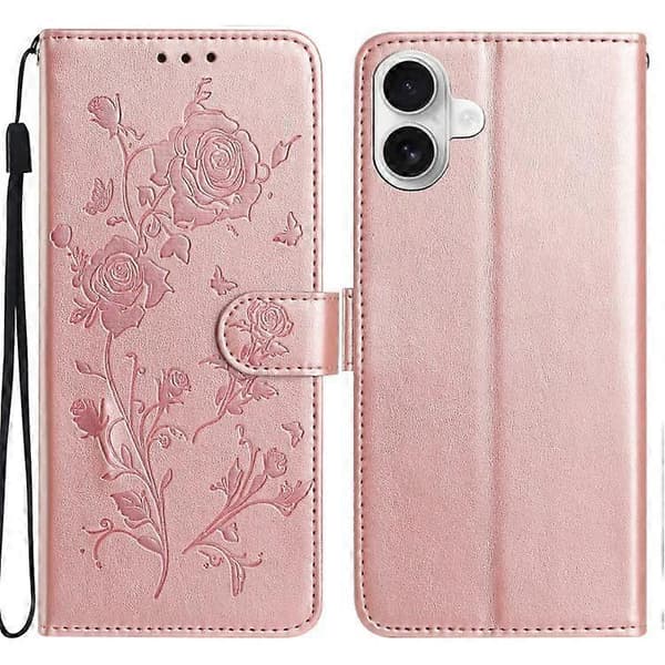 iPhone 17 Rose Blomsterpræget Læder Telefoncover