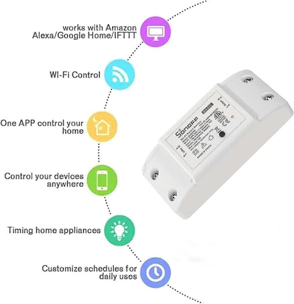 WiFi Smart Switch Intelligent WiFi Light Switch Trådlös Relä Fjärrkontroll Switch fungerar med Alexa Google Home 10A/2200W Sonoff Basic R2