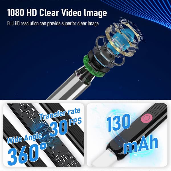 Ørevoksfjernerværktøj med kamera 1080P HD LED-lys WiFi App-kontrol Silikonespidser til iOS Android