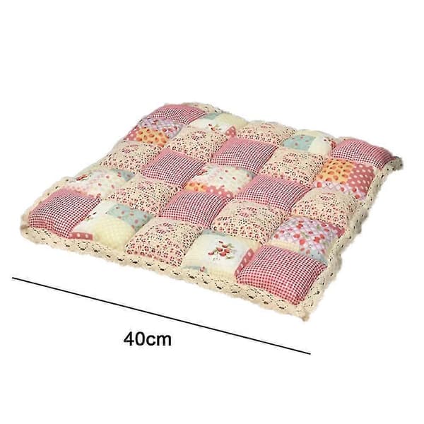 Patchwork Chair Cushion with Ties, Non-Slip Lace Edge, Chair Pad for Kitchen and Dining