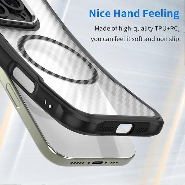 För Apple iPhone 17 Design Kolfibertextur MagSafe Genomskinligt Mobilskal Svart