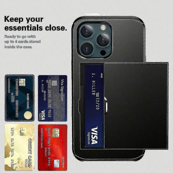 Skyv kortholder Anti-fallbeskyttelse PC + TPU Hybrid Bakdeksel til iPhone 13 mini 5,4 tommer