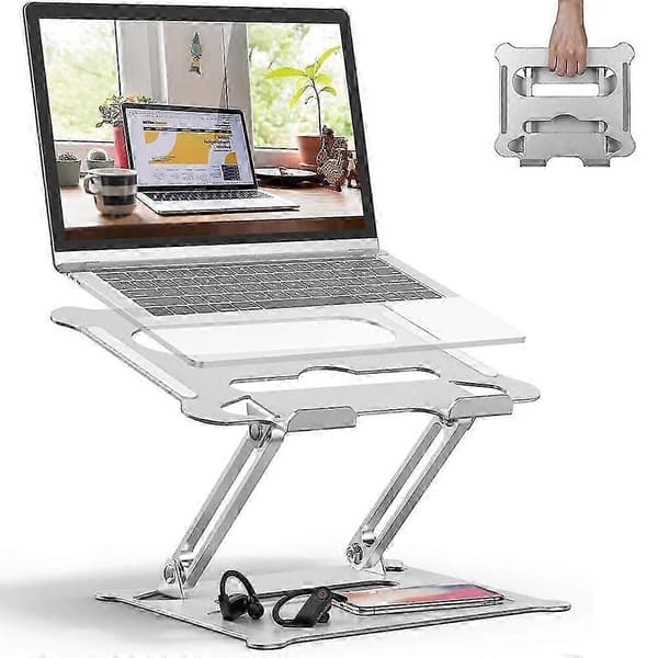 Justerbart Laptopstativ for Skrivebord i Sølv, Forbedrer Komfort og Ergonomi