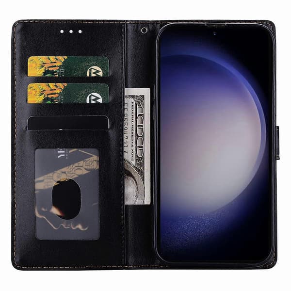 Præget ternet lædertelefonetui (sort, til Sony Xperia 1 VII)