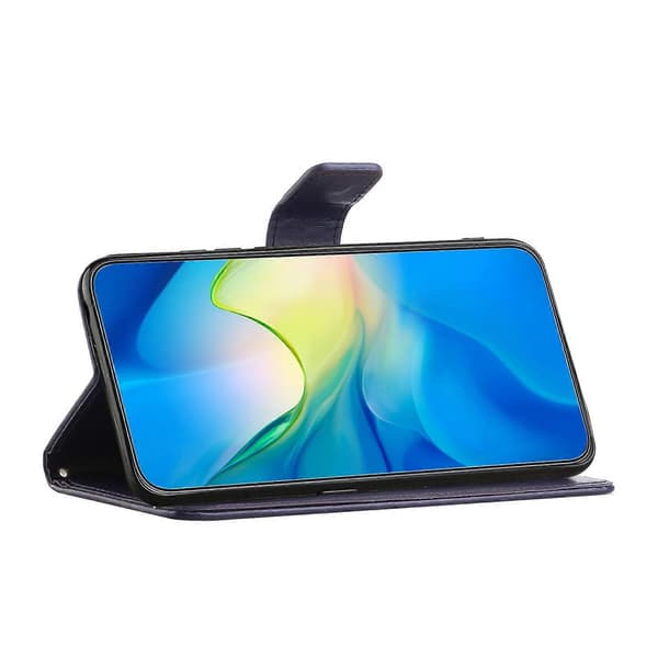 Til iPhone 17 Air Etui Pung Stativ Præget Sommerfugl Blomst PU Læder Telefoncover - Mørkeblå