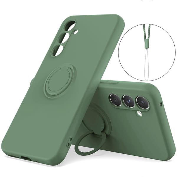 Til Samsung Galaxy S25 silikondeksel med stroppringstativ telefondeksel