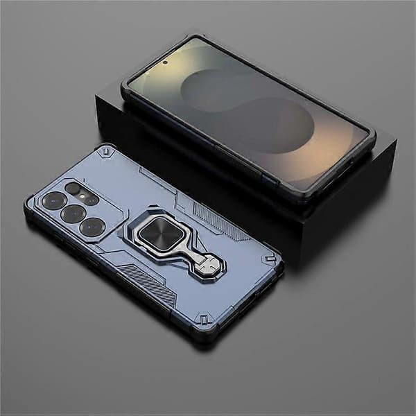 För Samsung Galaxy S25 Ultra Skal Roterbart Ringstativ PC + TPU Stötsäkert Telefonskal (Marinblå)