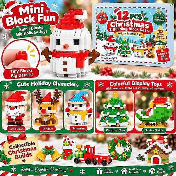 Jule-tema mini byggeklodser, adventskalender legetøjstilbehør, søde bordpynt, populær julegave til børn JCX04