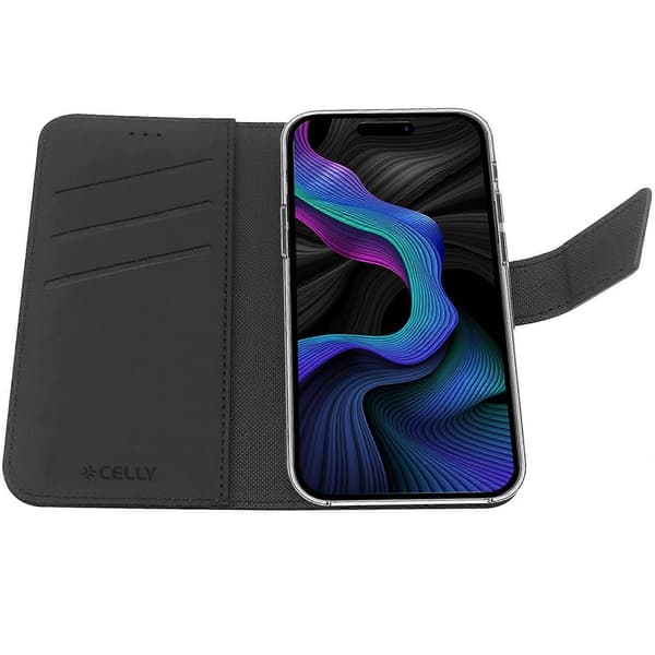 Wally Wallet Case iPhone 15 Musta