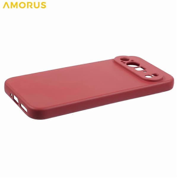 AMORUS Kompatibelt Skal för Google Pixel 9 Pro XL, Exakta Utskärningar, TPU-Fiberfoder, Stöttåligt Telefonskal (Röd)