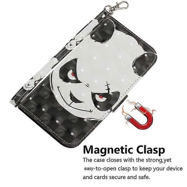 Til Google Pixel 9a etui mønstertryk læderpung telefoncover med håndledsrem (vred panda)