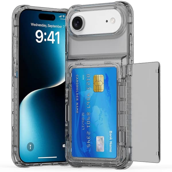För iPhone 17 Air Clear Case PC+TPU Telefonfodral Korthållare Stativ