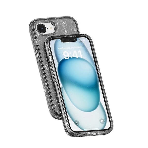 Stöttåligt Terminator Glitter Pulver Skal (Svart, iPhone 16e)