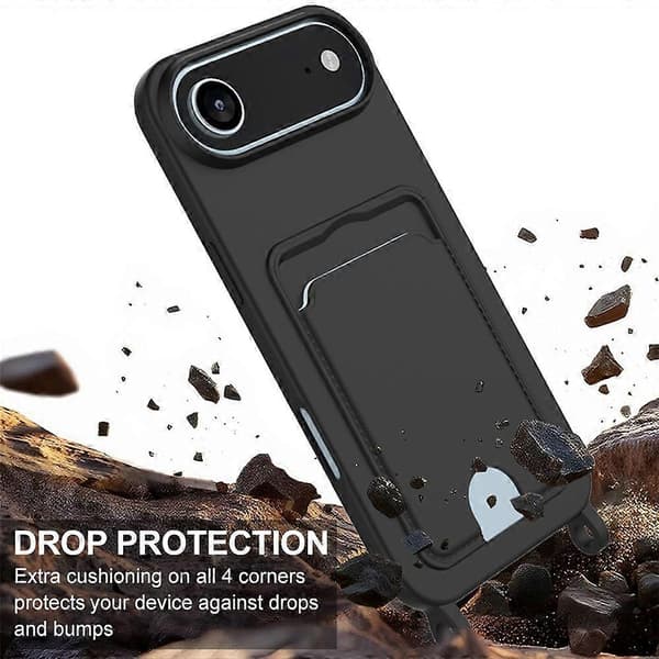Compatible For iPhone 17 Air Case Liquid Silicone Card Holder Phone Back Cover With Short Strap