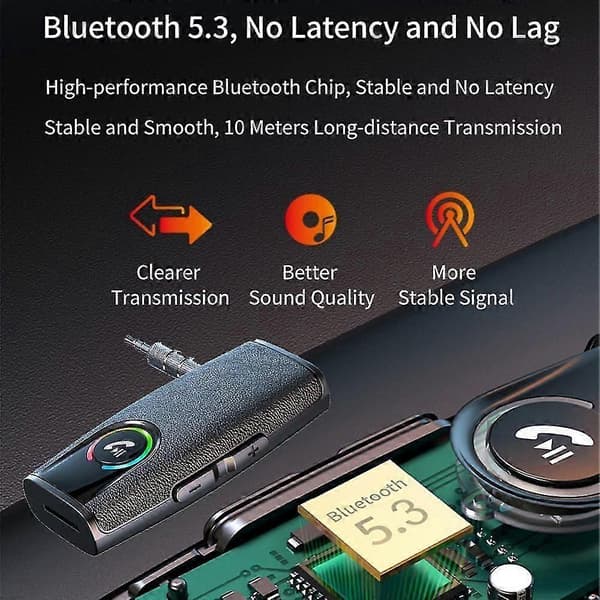 Håndfri Bluetooth 5.3 Audio Musikk Mottaker Trådløs 3.5mm AUX Hjem Bil Adapter