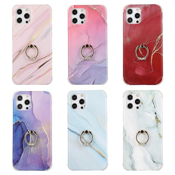 For iPhone 13 Pro Fire hjørner støtsikkert Flow Gold Marble IMD bakdeksel med metall rhinestone ring for iPhone 13 Pro