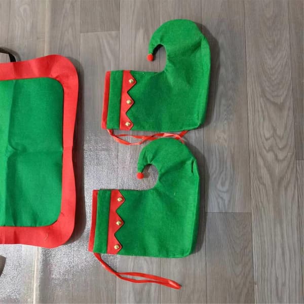 Juleforkle og hatt-sett Jule-sko Jule-nissekostyme-sett for julebord-kostymetilbehør