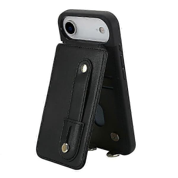 Compatible for iPhone 17 Air Case Stand Card Slots Leather Coated TPU Cover with Shoulder Strap