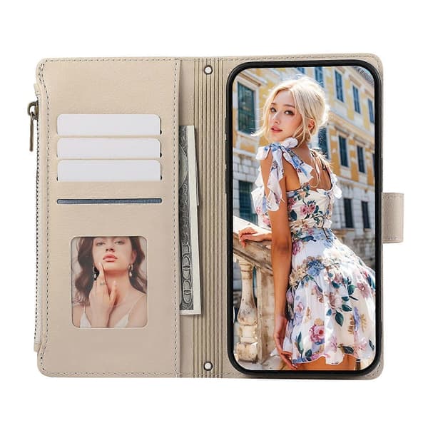 Til iPhone 17 Air Etui med flere kortpladser Lynlås Læder Telefoncover med Håndledsrem