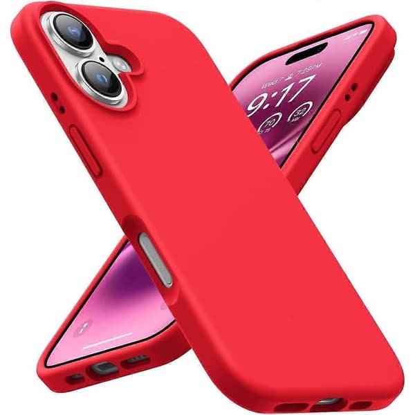 Rødt flytende silikondeksel til Apple iPhone 16 – støtsikkert og slankt, kompatibelt med iPhone 16